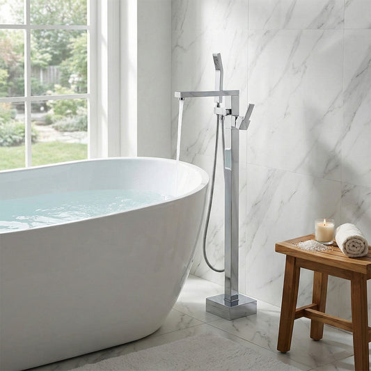 Square Freestanding Bath Mixer with Handheld Shower