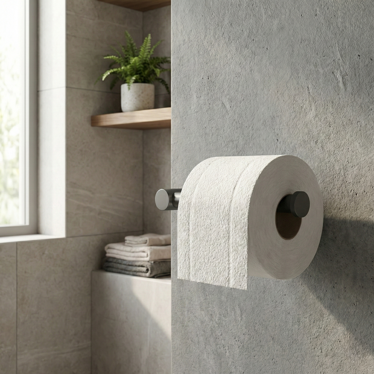 Round Toilet Roll Holder – Brushed Nickel / Chrome